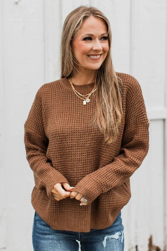 Captivating In Color Knit Sweater- Dark Rust Chenille Blend Fleece Blend Nylon Blend