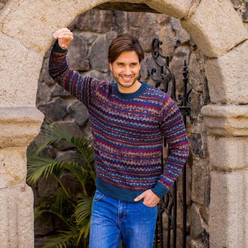 Colca Blue Men's 100% Alpaca Sweater Terry Blend Velvet Blend Canvas Blend
