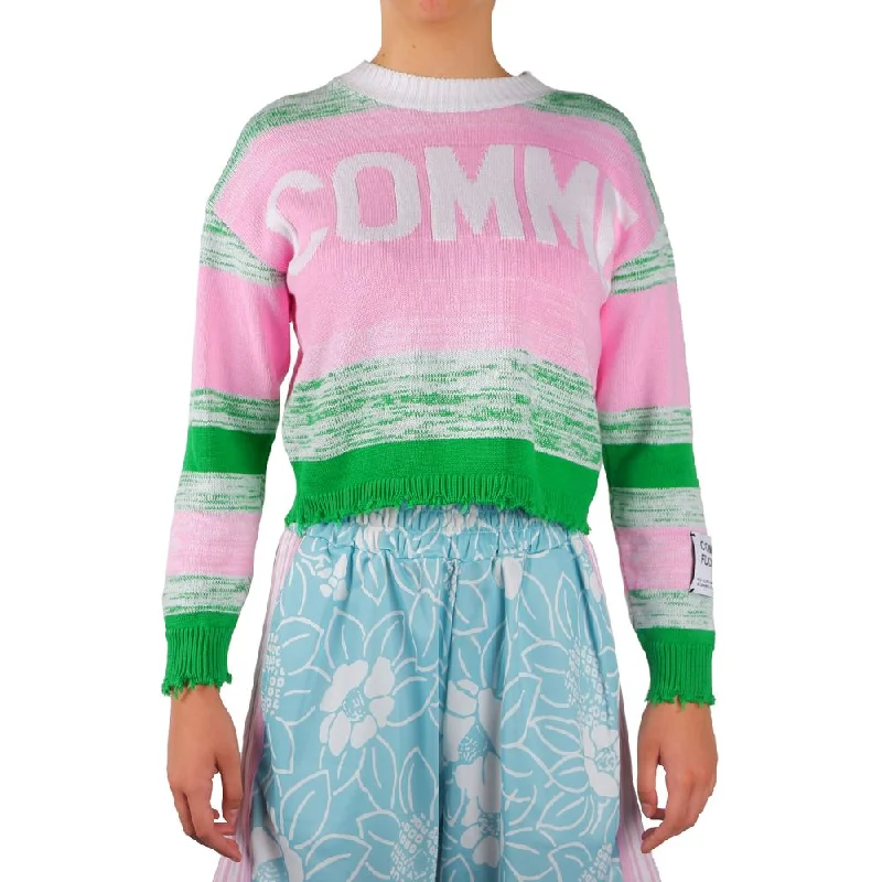 Comme Des Fuckdown Pink Viscose Blend Crewneck Statement Sweater Beaded Sweater Sequined Faux Fur