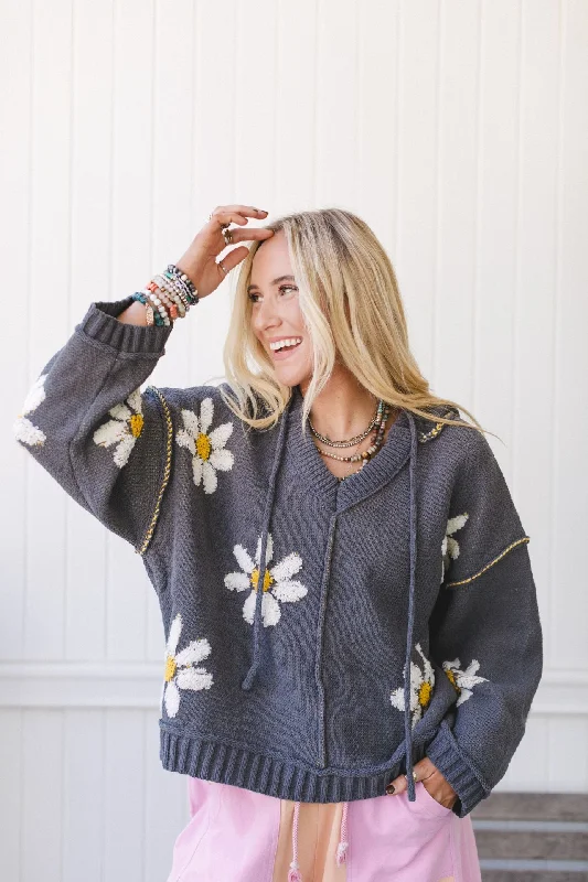 Daisy Belle Sweater Hoodie Top - Charcoal Fitted Loose Oversized