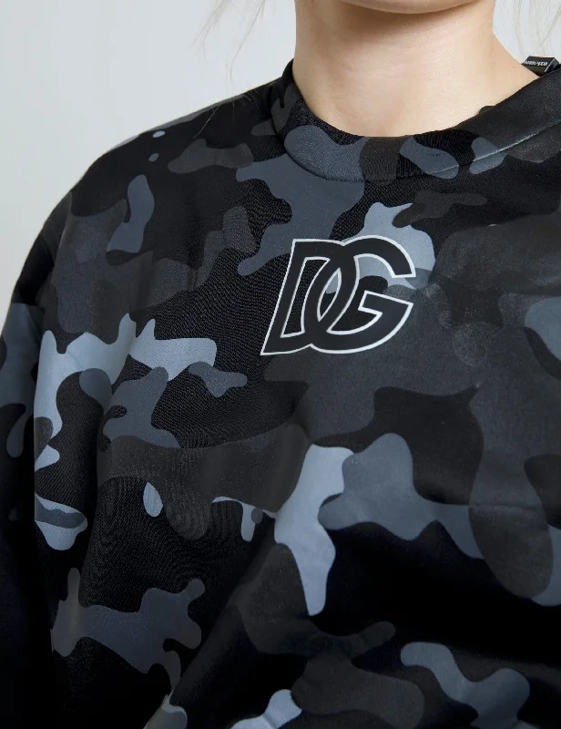 Dolce & Gabbana Elegant Black Camouflage Pullover Sweater Chenille Fabric Brocade Fabric Lace Fabric Dolce & Gabbana Elegant Black Camouflage Pullover Sweater Chenille Fabric Brocade Fabric Lace Fabric