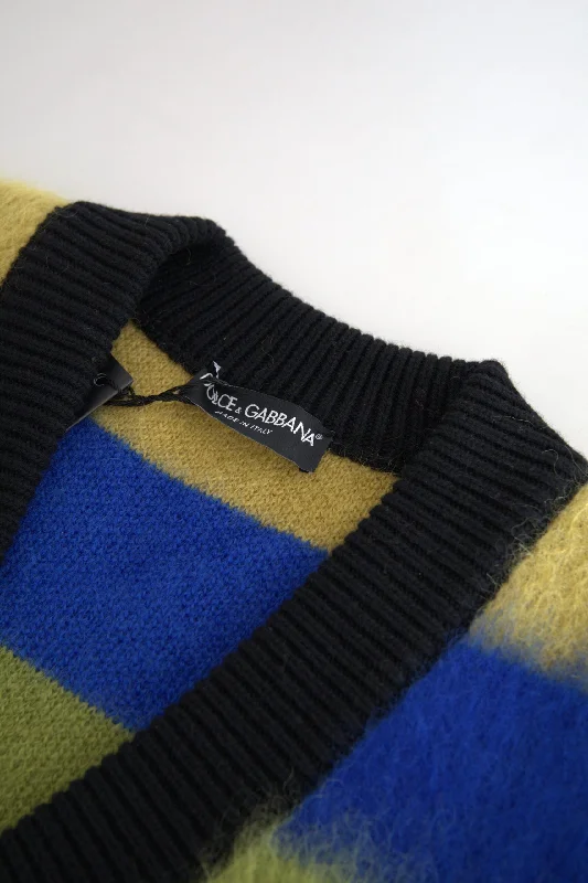 Dolce & Gabbana Multicolor V-Neck Luxury Pullover Sweater Print Jacquard Patchwork