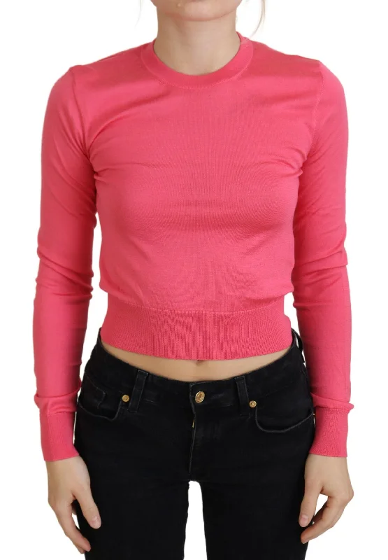 Dolce & Gabbana Elegant Pink Cropped Crewneck Sweater Stretchy Elastic Breathable