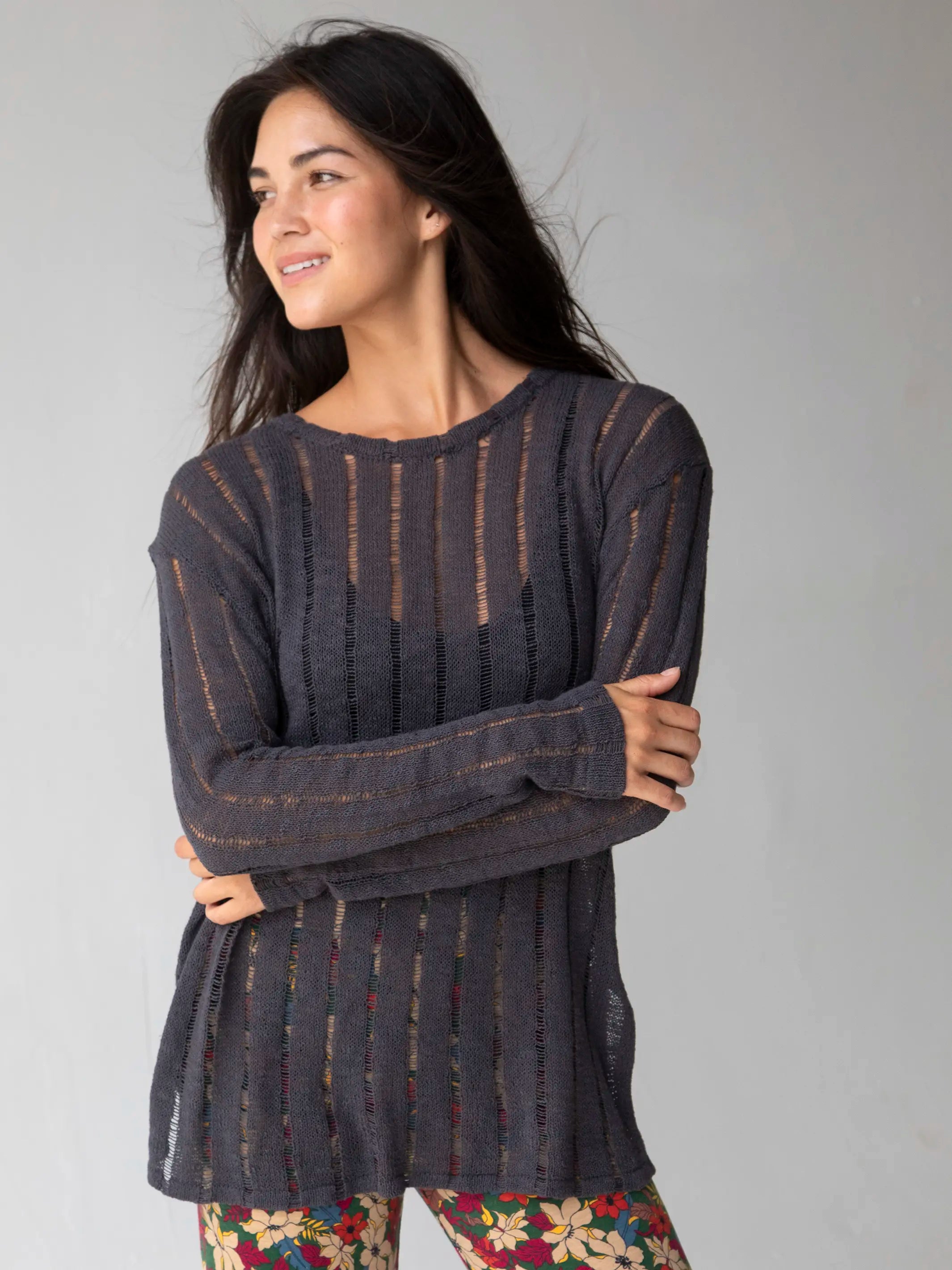 Easy Breezy Sweater Tunic - Charcoal Transparent Opaque Sheer