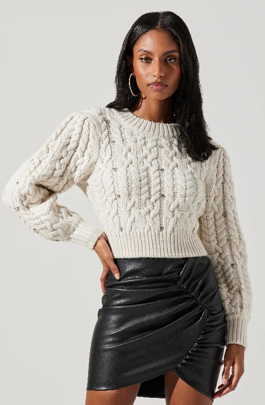 Edith Embellished Cable Knit Sweater Fitted Loose Oversized