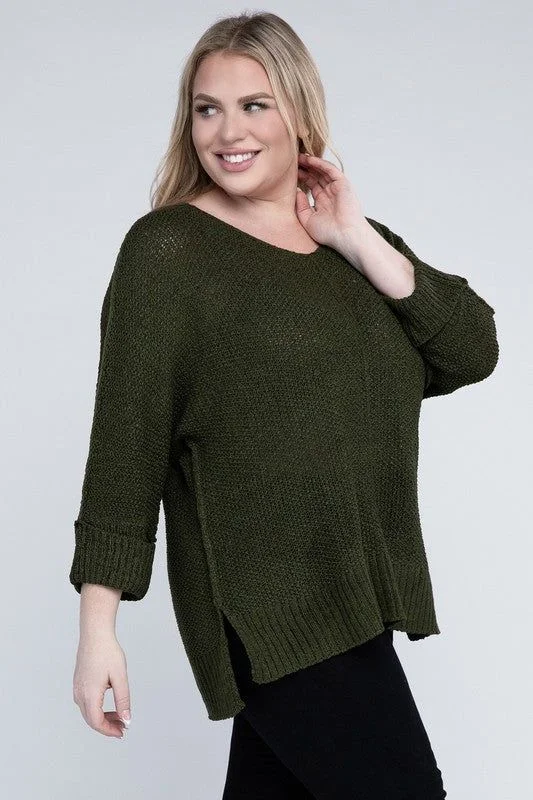 eesome Plus Size Crew Neck Knit Sweater Cashmere Blend Cotton Blend Poly Blend