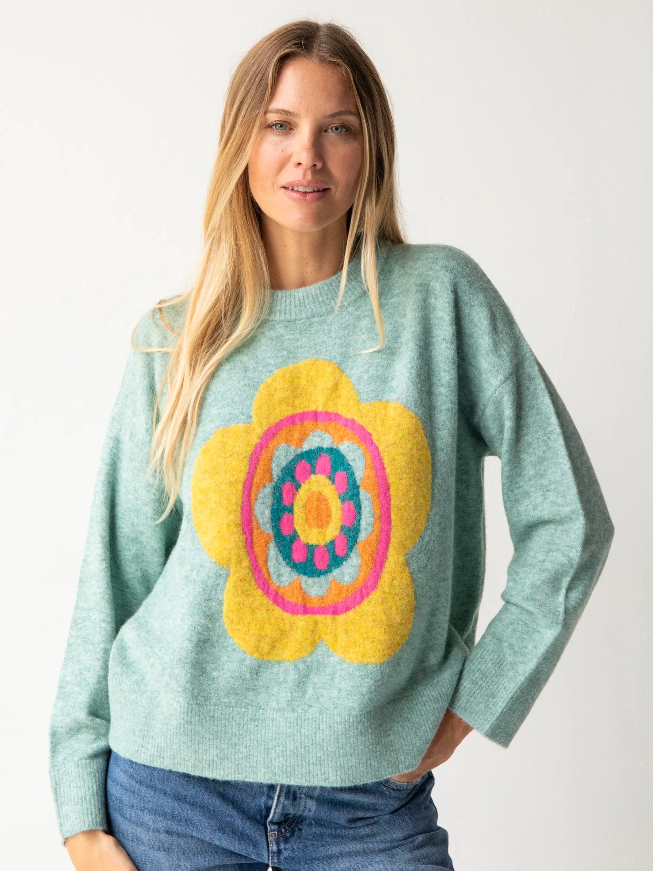 Everyone's Favorite Sweater - Light Blue Daisy Cashmere Blend Cotton Blend Poly Blend