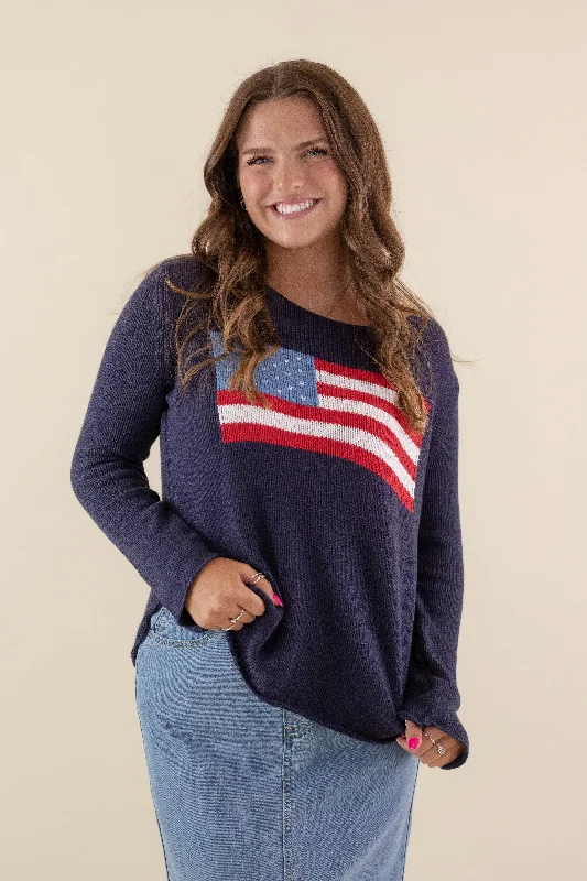 Feeling Patriotic Sweater-Navy Machine Wash Dry Clean Hand Wash