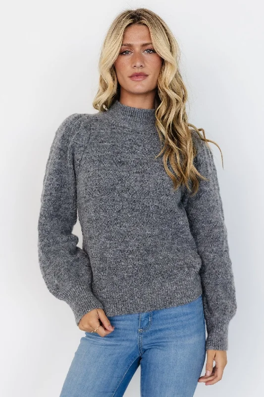 Grayson Sweater | Charcoal Notch Collar Peter Pan Collar Cowl Neck