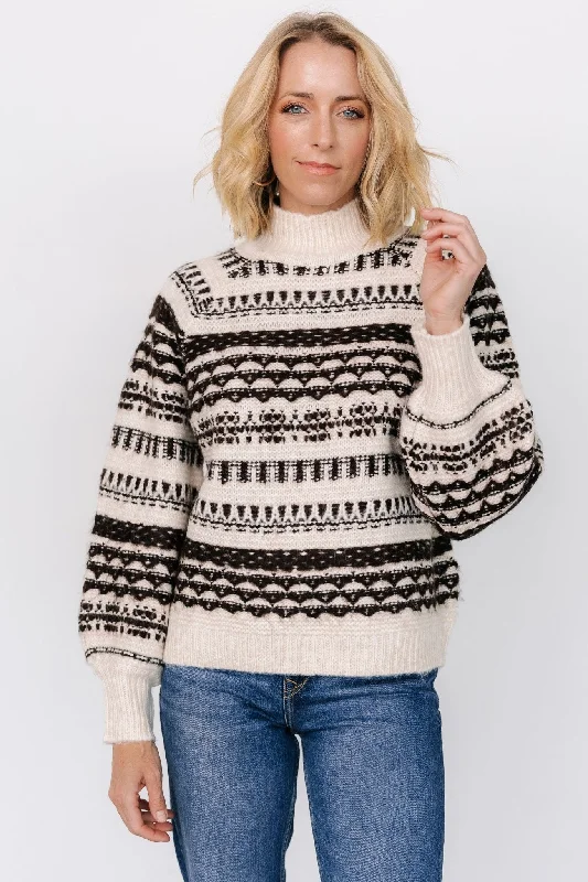 Guadalupe Mock Neck Sweater | Ivory + Chocolate Lace Blend Ribbed Blend Corduroy Blend