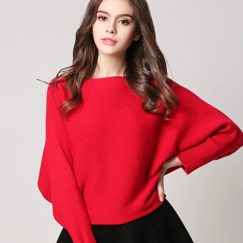 High Stretch Knitwear Wide Pullover Batwing Loose Sweater Silk Blend Satin Velvet