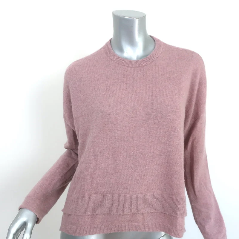 Inhabit Cashmere Layered-Hem Sweater Dusty Rose Size Small Crewneck Pullover Zippered Buttoned Snapped
