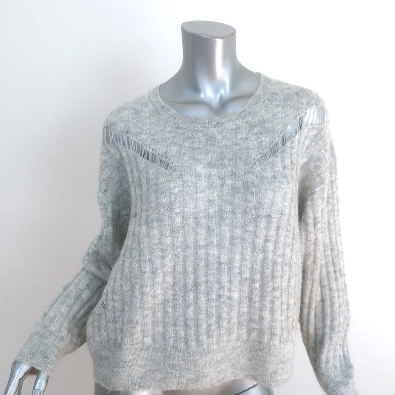 IRO Sweater Opera Light Gray Distressed Knit Size Small Crewneck Pullover Tailored Straight A-Line