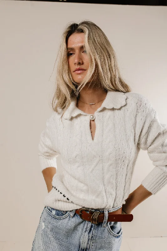 Ivy Cable Knit Sweater - FINAL SALE Hooded Sweater Collared Sweater Shawl Collar