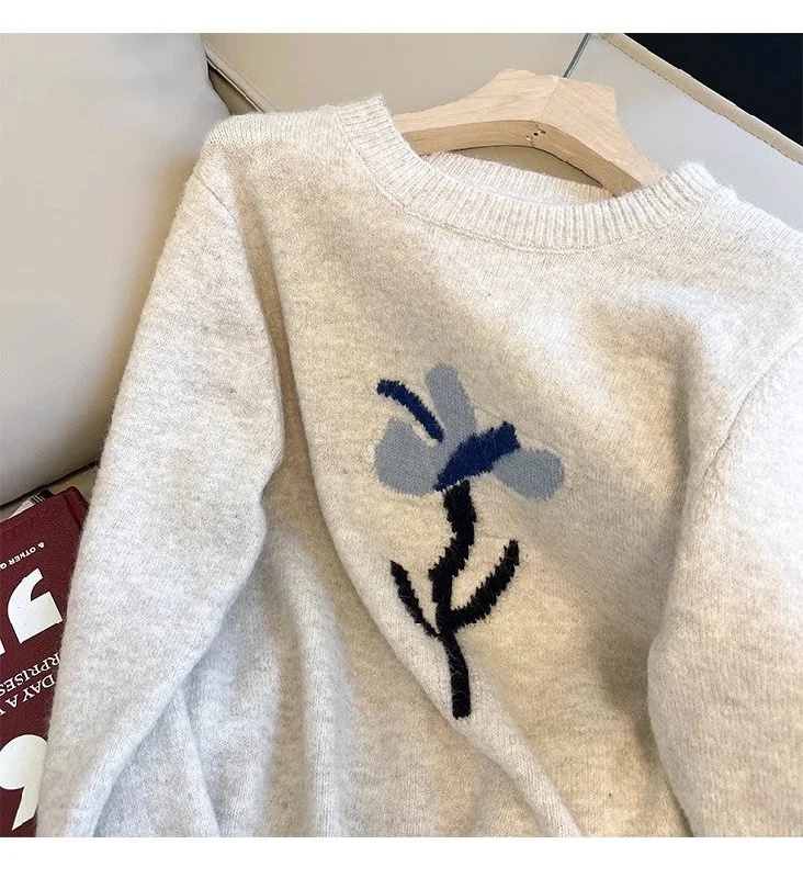 Jacquard round neck sweater for women soft sweater S4804 Embroidered Appliqued Beaded Jacquard round neck sweater for women soft sweater S4804 Embroidered Appliqued Beaded