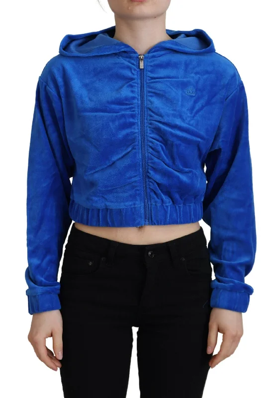 Juicy Couture Glam Hooded Zip Cropped Sweater in Blue Layered Multi-layer Single Layer Juicy Couture Glam Hooded Zip Cropped Sweater in Blue Layered Multi-layer Single Layer