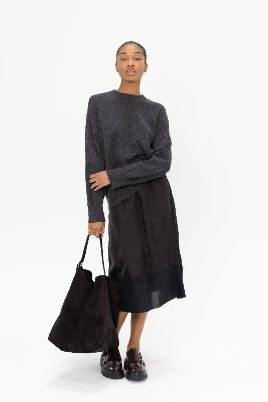 Cashmere Sweater, Anthracite Melange Solid Color Striped Floral Print