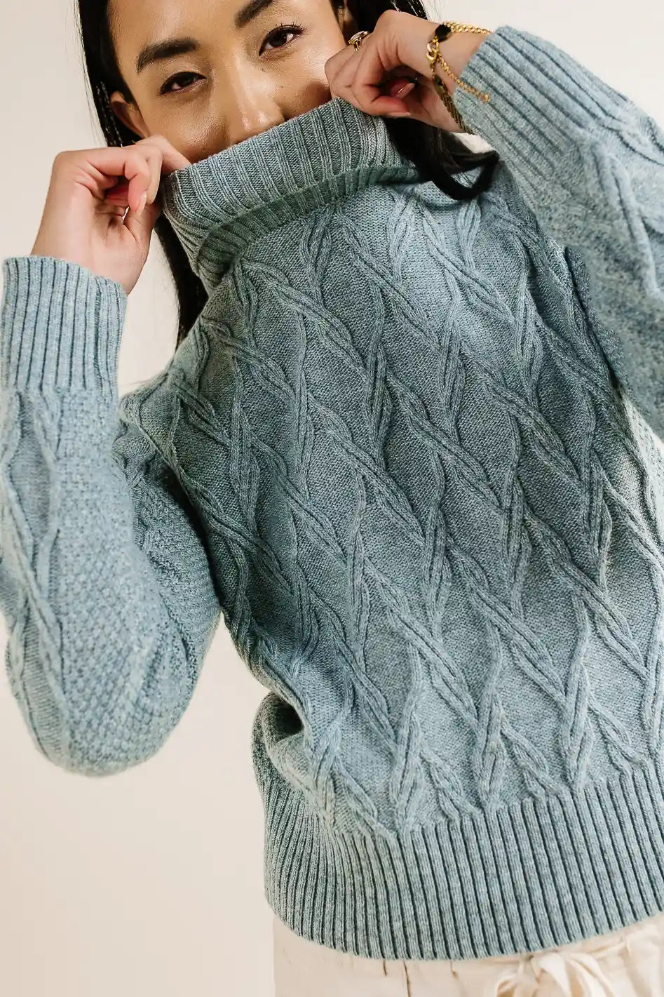 Maeve Turtleneck Sweater in Blue - FINAL SALE Cotton Fabric Linen Fabric Terry Fabric