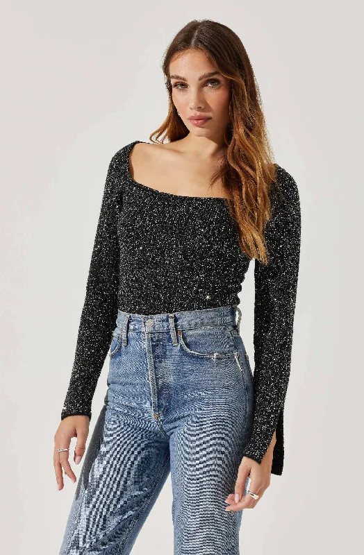 Marina Embellished Square Neck Sweater Cashmere Blend Cotton Blend Poly Blend