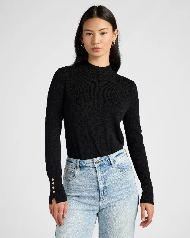 Mock Neck Sweater with Button Detail Fitted Slim Tailored