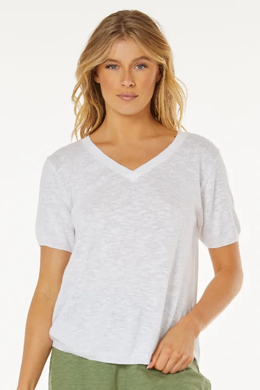 Mododoc Short Sleeve V-Neck Summer Sweater Handmade Hand-knitted Hand-woven