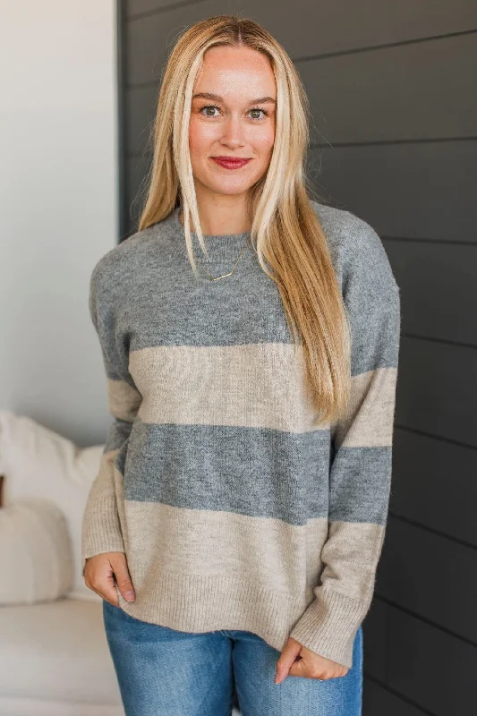 New Aspirations Striped Sweater- Heather Grey Handmade Hand-knitted Hand-woven