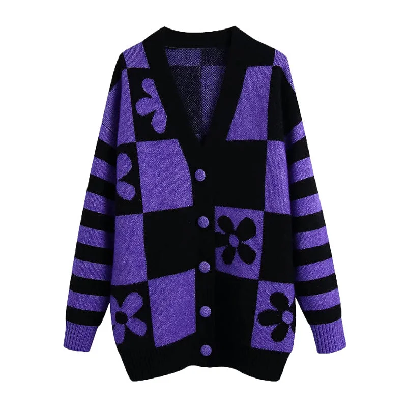 New French Vintage flower jacquard sweater knitted coat 7352 Polka Dot Checkered Tartan New French Vintage flower jacquard sweater knitted coat 7352 Polka Dot Checkered Tartan