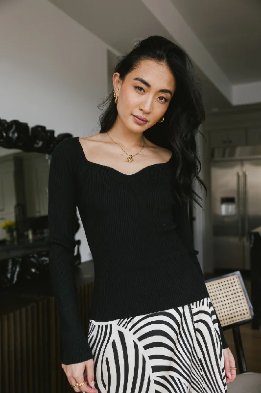 Nyla Ribbed Sweater in Black Boxy Sweater Fitted Sweater A-Line