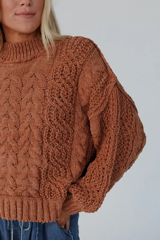 Orchard Charm Sweater - Camel Herringbone Houndstooth Plaid