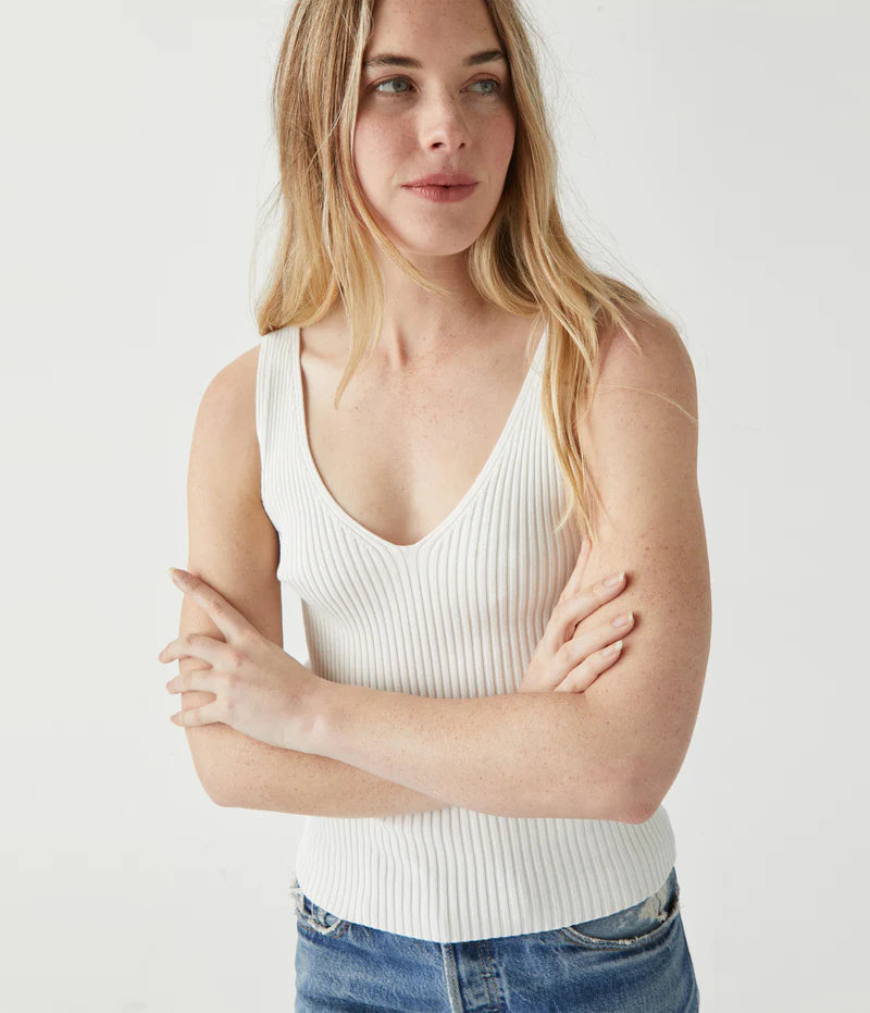 Paige Ribbed Sweater Tank Denim Fabric Leather Fabric Suede Fabric