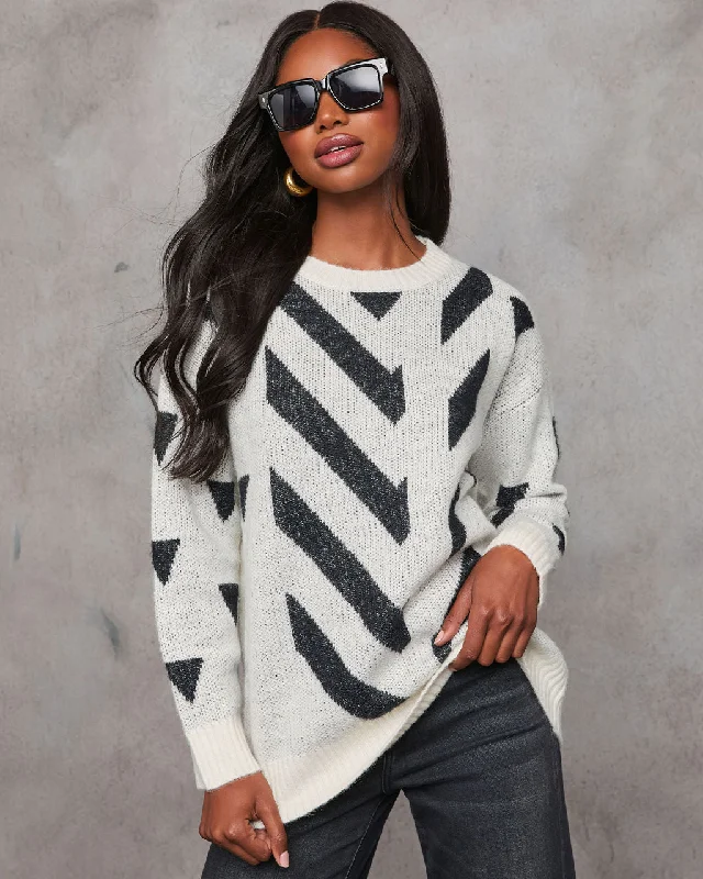 Quite Like You Abstract Chevron Print Sweater Hooded Caped Shawl Collar
