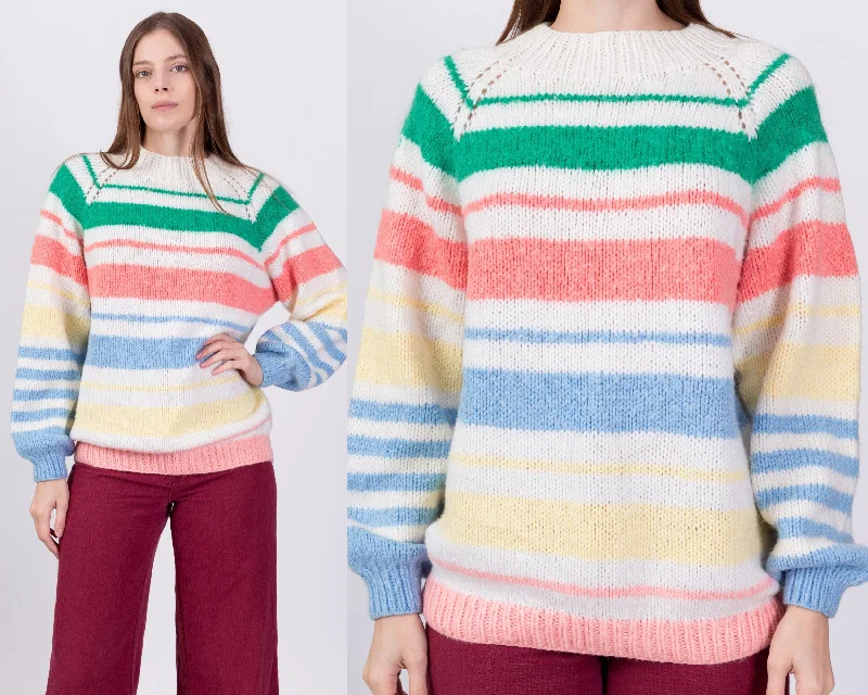 Retro 80s Gradient Striped Knit Sweater - Large Denim Fabric Leather Fabric Suede Fabric