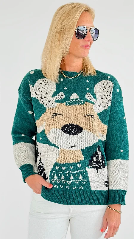 Rudolph Printed Sweater - Green Bright Pastel Dark