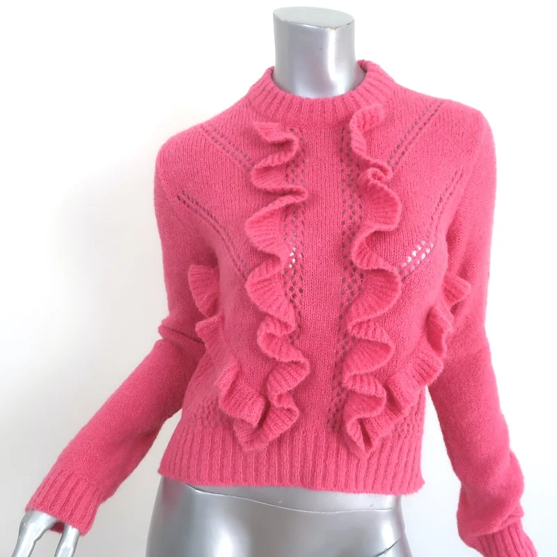 Smythe Crochet Ruffle Sweater Pink Alpaca Knit Size Small Crewneck Pullover NEW Hooded Sweater Collared Sweater Shawl Collar