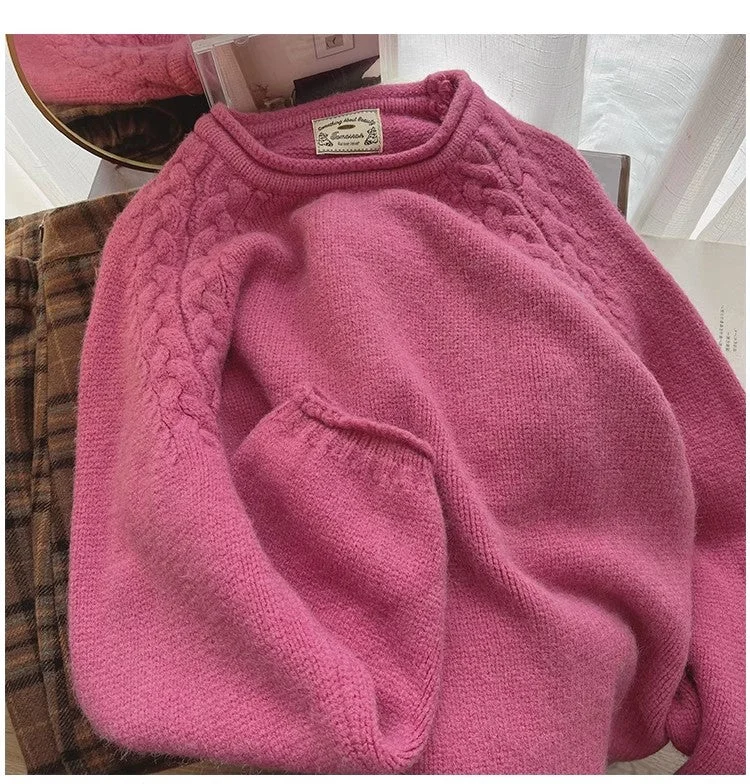 Solid color round neck sweater for women casual long-sleeved sweater     S4810 Polka Dot Checkered Tartan