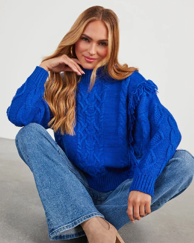 Tiffy Fringe Cable Knit Sweater Velvet Chenille Corduroy