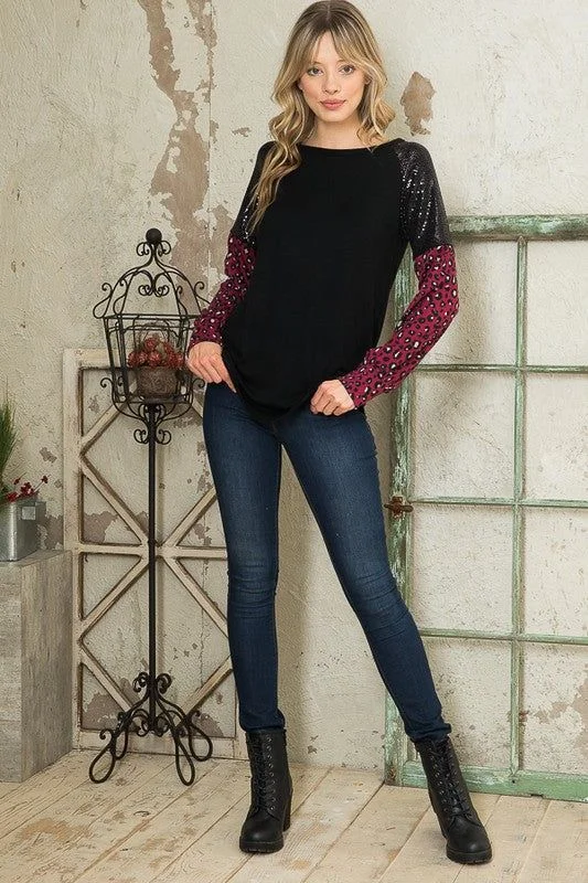 Trans Sequin Contrast Sweater Knit Embroidered Appliqued Beaded