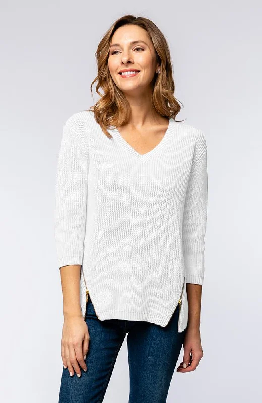 Tyler Boe Mineral Wash V Sweater White Cable Knit Ribbed Knit Lace Knit