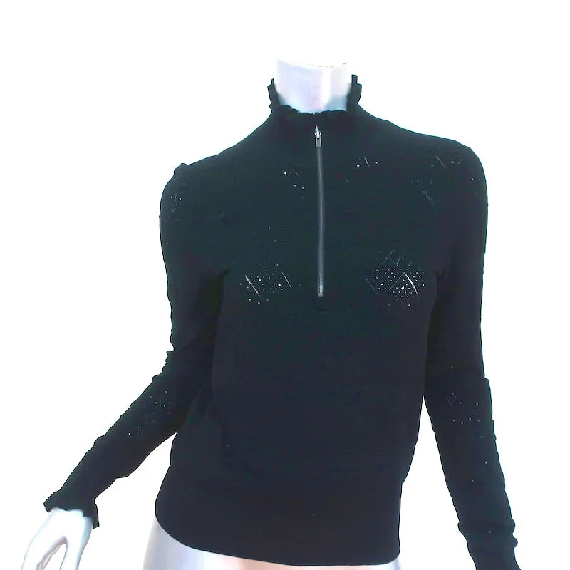 Veronica Beard Half-Zip Sweater Silvi Black Pointelle Knit Size Small Lightweight Heavyweight Midweight