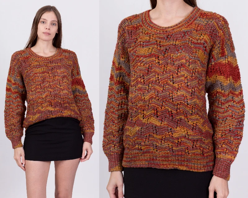 Vintage Abstract Knit Sweater - Medium to Large Toggled Drawstring Belted