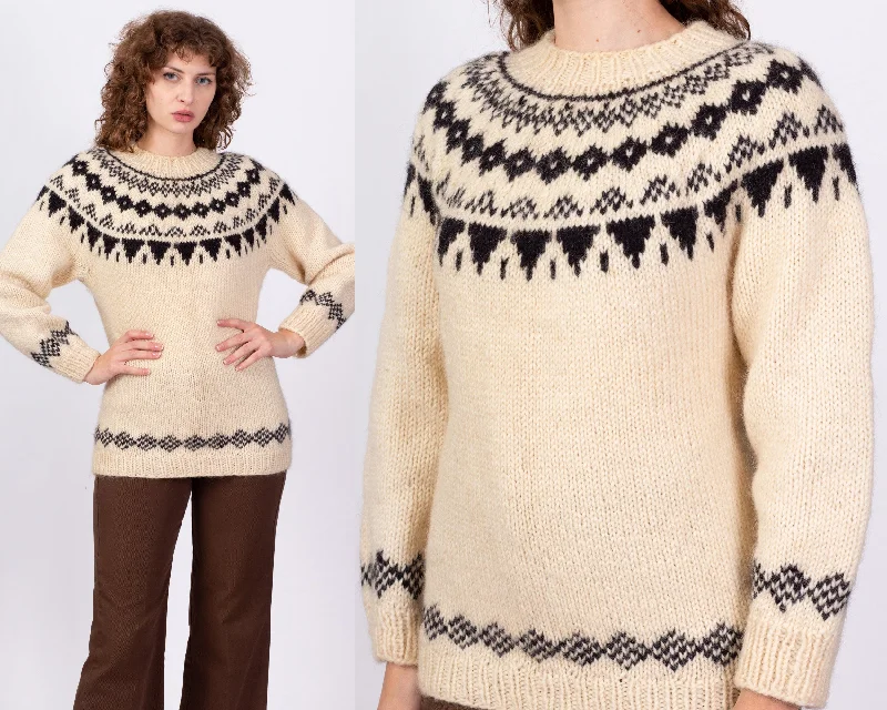 Vintage Fair Isle Wool Knit Sweater - Men's Medium, Women's Large Real Fur Shearling Chenille