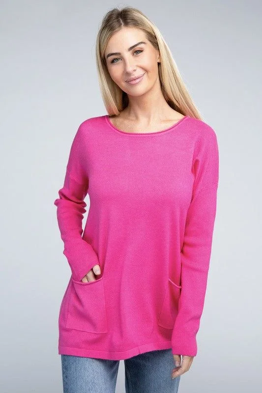 ZENANA | Viscose Front Pockets Sweater Casual Formal Business