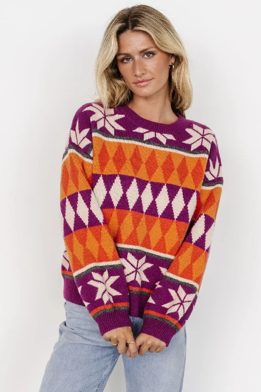 Zermatt Sweater | Magenta + Orange Print Soft Cozy Warm