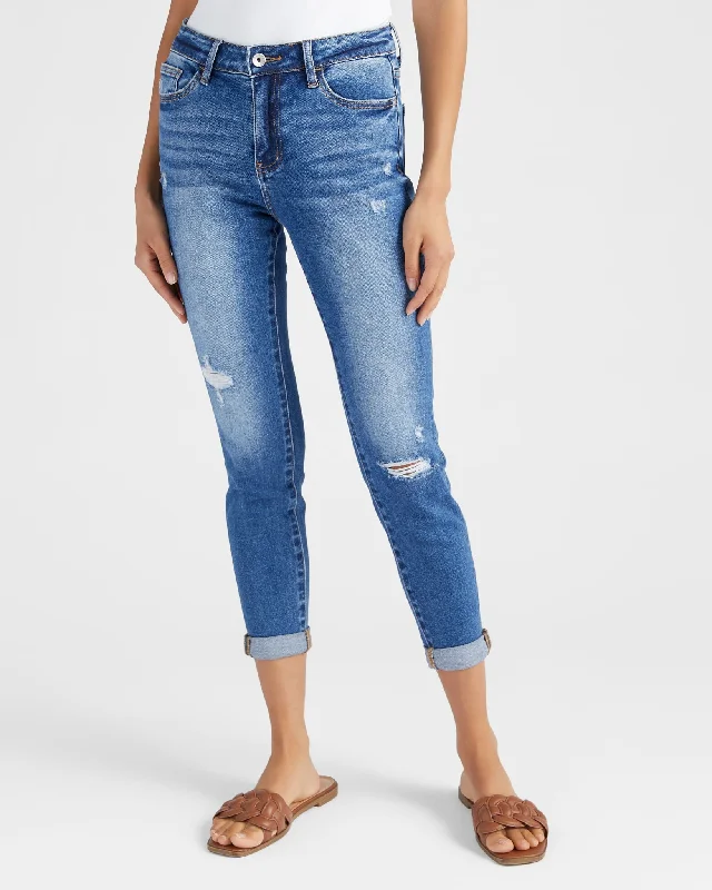 Mid Rise Skinny Jeans Elegant Tapered Leg Denim