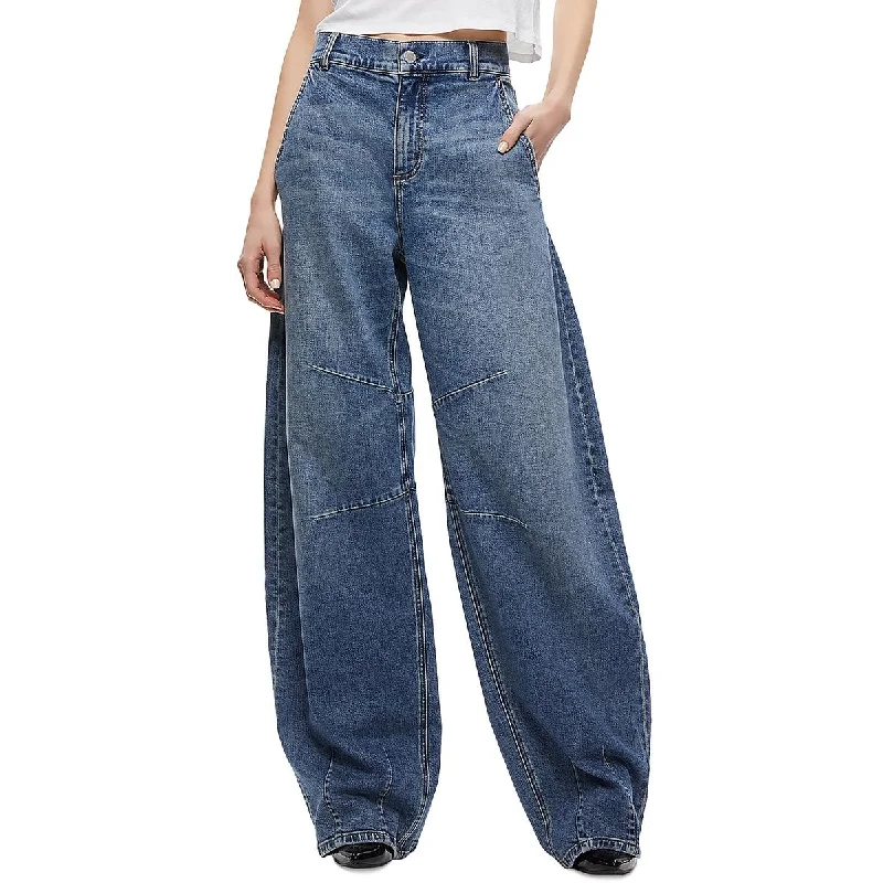 Womens Low Rise Medium Wash Wide Leg Jeans Comfortable Ankle Jeans