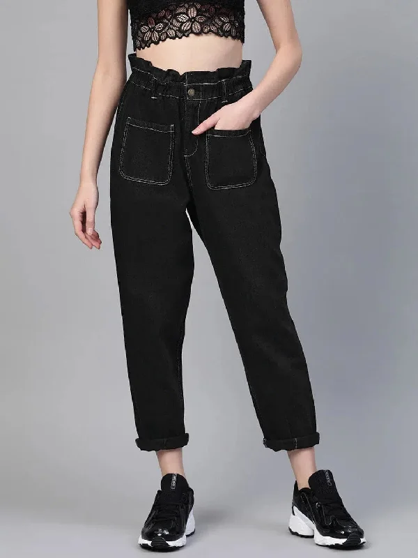 Black Front Pocket Slouchy Jeans Cozy Tencel Blend Denim Jeans
