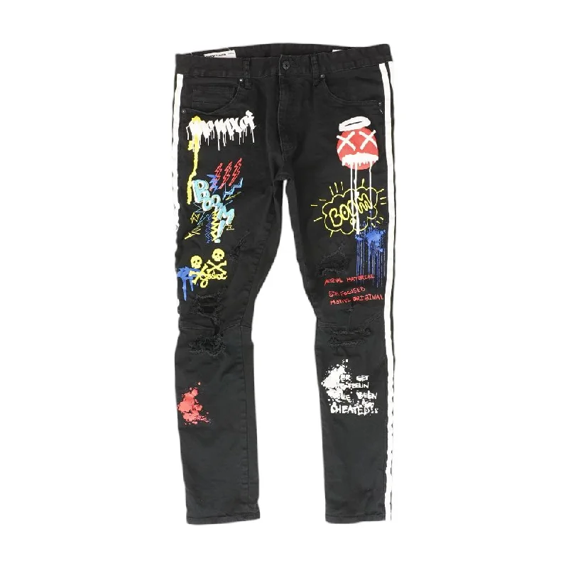Black Graphic Jeans Trendy Flared Leg Jeans