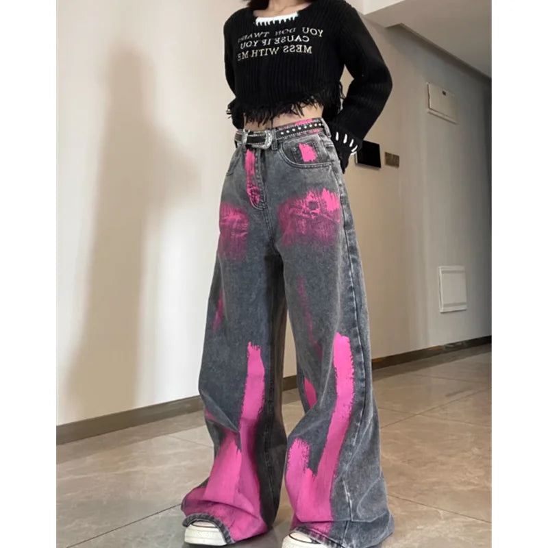 Black Grey High Waist Women Jeans Hip-hop Style Fashion Vintage Streetwear Cozy Tencel Blend Denim Jeans Black Grey High Waist Women Jeans Hip-hop Style Fashion Vintage Streetwear Cozy Tencel Blend Denim Jeans