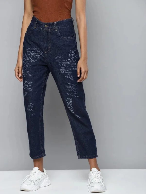 Blue Denim Mom Fit Jeans Comfortable Stretch Fit Jeans
