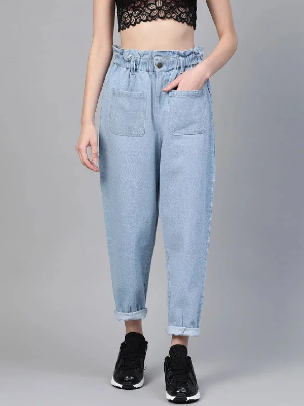 Blue Front Pocket Slouchy Jeans Stylish Shredded Denim Jeans